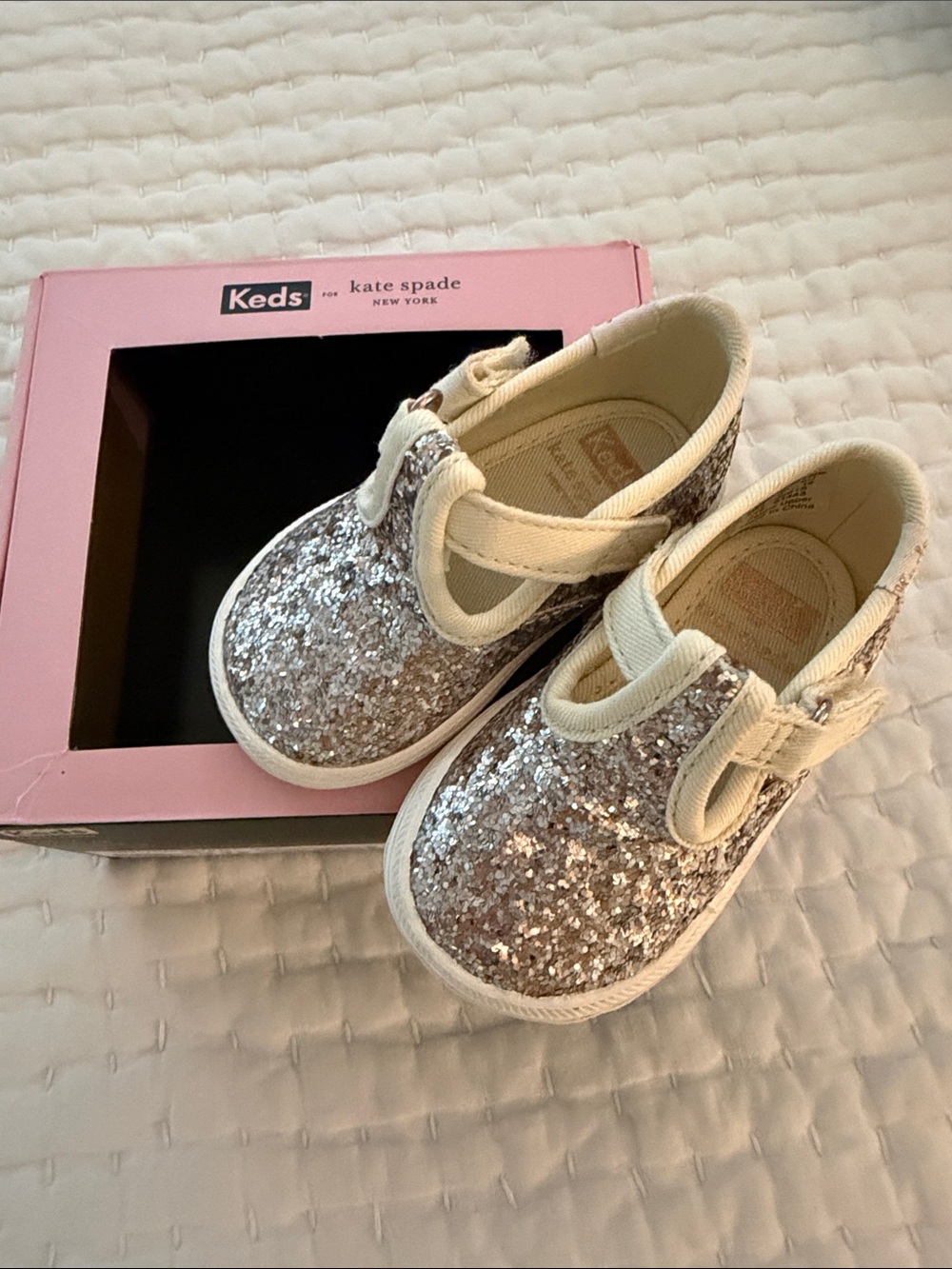 kate spade x Keds Kids' Silver Glitter Slip-On Hook & Loop Sneakers